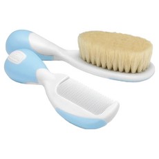 Chicco 嬰兒專用髮梳組, 天然山羊髮毛, 柔軟抗靜電, 藍色, 1組