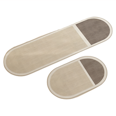 廚房日式侘寂風 防油PVC皮革地墊 Set 橢圓線條 50x150公分/40x60公分, 大(50 x 150cm) + 小(40 x 60cm), 線條咖啡色, 1組