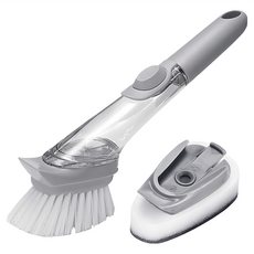 AHOYE 按壓式洗碗精鍋刷 含PP刷毛及海綿刷頭 輕鬆清潔不費力, 1組, 2個