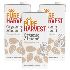 Pure Harvest 有機杏仁奶, 無糖, 澳洲製造, 1L, 3瓶