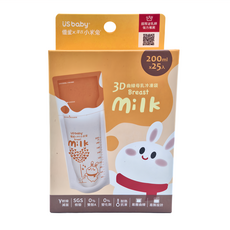 US baby 優生 x 小米兔 3D曲線母乳冷凍袋 200ml SGS檢驗 0雙酚A 0塑化劑, 25個, 1盒