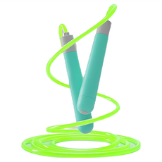 螢光跳繩 運動跳繩 健身跳繩 PU繩款, 手柄14cm + 繩體尺寸長2.8m直徑5mm, 螢光綠, 1條