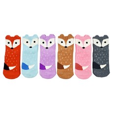 Peilou 貝柔 趣味止滑童襪 6雙入, 柔軟棉花材質 舒適親膚 腳底止滑設計 可愛立體造型, 狐狸 顏色隨機, 15~18cm