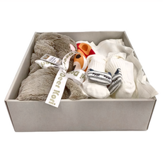 Kori Deer 可莉鹿 動物嬰兒毯安撫毯豪華禮盒, 輕膚柔軟材質, 超大尺寸推車幫手, 安撫毯76 x 76cm + 包巾125 x 100cm + 寶寶襪1~3歲, 暖灰長耳兔