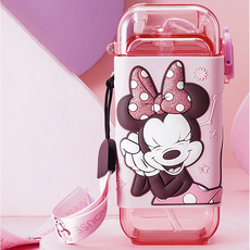 優貝選 迪士尼立體3D圖案矽膠包覆方形兒童用吸管水壺, 粉色米妮, 1個, 280ml