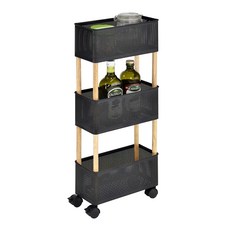滑輪收納推車 S(33.5 x 15.5 x 80cm) 置物架, 黑色, 3層