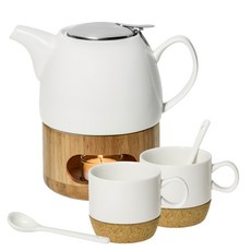 TATUNG 大同磁器 日風茶具6件組 壺 + 杯2個 + 匙2個 + 座, 1組, 白色