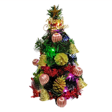 摩達客 耶誕台製迷你 裝飾聖誕樹 金鐘糖果球系 Set 附LED20燈銅線燈一組, 30cm, 彩光