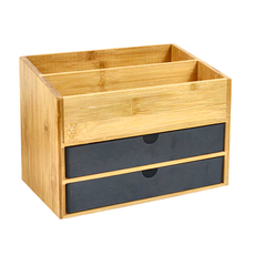 多功能木質收納盒 桌面遙控器/化妝品/書桌文具收納, 原木色, 1組