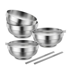 Kitchen-Art 不鏽鋼雙層碗筷組, 銀色, 碗 + 筷子, 4組