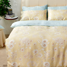 戀家小舖 40支天絲雙人被套 涼爽舒適透氣柔軟, 蒔花漫漫 黃色 + 藍色