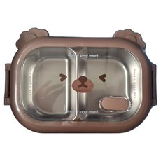 可愛小熊不鏽鋼保溫飯盒, 22.5*14.5*8cm, 單層1000ml, PP, PET材質, 藍紫色, 1個