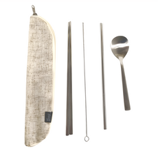 樂司廚品 不鏽鋼餐具, 餐具袋 + 中圓匙 + 四方筷 + 斜口吸管 + 吸管刷, 1組