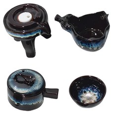 時來運轉 茶具組, 窯變天睦泡沫裝 黑色 + 藍色, 1組