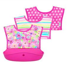 green sprouts 小綠芽 魔鬼氈雙面防水大開口圍兜3件組 繽紛花園, 1組