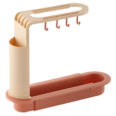多置物可調節水槽瀝水架, 2層, 1個, 粉色