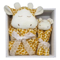 ANGEL DEAR 經典彌月禮盒 長頸鹿毛毯 + 安撫巾, 可愛動物造型, 柔軟材質, 美國熱銷寶寶禮品, 安撫巾(33 x 33cm) + 毛毯(74 x 74cm), 棕色長頸鹿