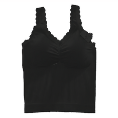 皓月迷離 細肩羅紋固定杯背心 - 優雅黑