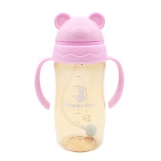 Happyland Tritan勁量喝水防脹氣水杯 350ml, 十字孔吸管, 倒過來也不易外漏, 杯身手把卡榫設計, 1個, 粉色