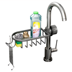 ILIFE 廚房水龍頭瀝水鋁合金置物籃, 槍灰色, 1組