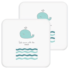 ICE POP 硅藻土吸水印花方形隔熱杯墊, 鯨魚游泳 藍色 + 白色, 2個