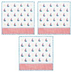 Peilou 貝柔 抑菌紗布小方巾, 純棉, 透氣速乾, 台灣設計製造, 26 x 26cm, 帆船, 3條