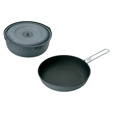 鋁合金輕量雙鍋組 湯鍋218 x 207 x 75mm + 平底鍋202 x 44mm + 鍋蓋201 x 13mm 520g 1.9L, 黑色, 1組