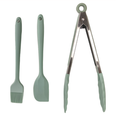 MATURE 美萃 矽膠廚具3件組 100%矽膠 耐熱-40℃到+220℃, 油刷 + 刮刀 + 食物夾, CY-1624-Silicone, 1組