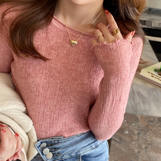 親膚感木耳邊長袖打底衫 - FB321 彈性, F, 粉