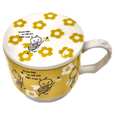 蜜蜂馬克杯 含蓋, 白色 + 黃色 + 黑色, 1組