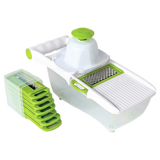 橘之屋 多功能刨蔬果器 Set, 附安全護手器 8款刀片, 白色+綠色, 1組, 28.5x12x9.5公分