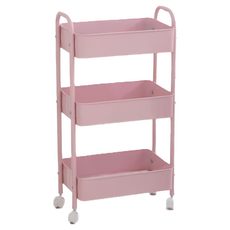 拉網鐵推車 金屬+塑膠止滑輪 DIY組裝, 3層, 粉色