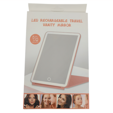 LED三色燈 摺疊化妝鏡, 冷暖自然光隨心調節, 輕巧便攜, 7.5英寸大鏡面, 粉色