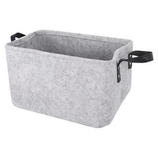 Life+ 自然風素面毛氈收納籃 置物籃, 100%聚酯纖維, PU把手, M20 x 23 x 33cm, 灰色, 4個