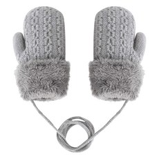兒童掛脖加絨加厚手套 1~3歲, 灰色