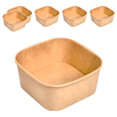 牛皮紙正方形碗 7號 1400ml, 食品級牛皮紙, 耐熱5度~90度, 50個*6袋