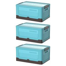 撞色摺疊收納箱 多種尺寸和顏色 厚實材質, 大款, 藍色, 3個