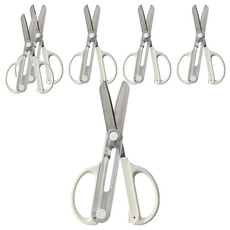 KUTSUWA 兒童安全可收納剪刀，不鏽鋼刀片，ABS手柄，PC蓋, 白色, 6支