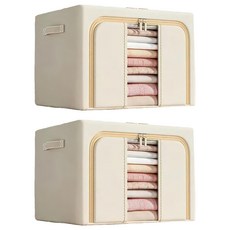 小麥購物 大容量透明大視窗衣物棉被收納箱 L2392 66L, 米色, 2個