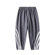 愛北鼻 兒童德絨秋冬神褲,灰色直條紋，舒適保暖，秋冬必備, 90碼