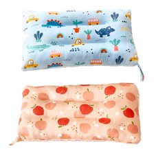 Annette 100%純棉可水洗兒童枕頭2件組, 仙人掌恐龍 + 小蘋果, 1組