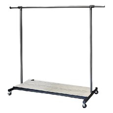 USEFUL DESIGN 悠室屋 荷重單桿單層置物衣架 附輪可移動 衣物收納, 顏色隨機, 衣架128~193.5 x 51 x 133cm + 木板120 x 30cm