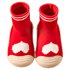 KACAKID寶寶膠底學步鞋 兒童防滑鞋 幼兒學步鞋 兒童室內鞋, 24-25(腳長 13~13.5), 紅愛心