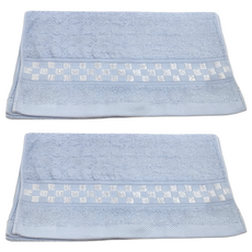 LIFE 來福牌 嘉頓格紋緞條毛巾 100%純棉 33x76公分 台灣製, 藍色, 2條