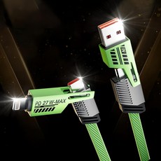 Basemo 倍魔 機甲系列 四合一充電線 65W超級快充 + 二拖二數據線 + 手機充電線 + 平板通用款 65W + 12W, 2m, 綠色, 1條