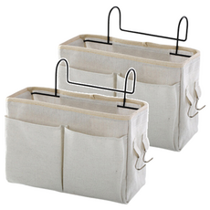 北歐風創意多功能收納掛袋, 宿舍床頭掛袋 帆布+鐵藝支架, 帶掛勾, 灰色, 2個