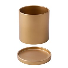 KOTI 日安生活 莫蘭迪色陶瓷花盆圓筒形附底盤/盆栽/花槽, 金色, 1個