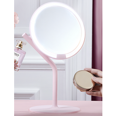 AMIRO Mate S LED高清日光化妝鏡, 6.5英寸高清銀鏡, 180度旋轉, 粉色