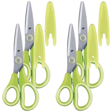 Raymay 藤井左手學童安全剪刀 安全圓角刀片 舒適握柄設計 左撇子兒童專用, 綠色, 4支