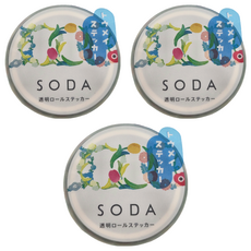 KING JIM HITOTOKI SODA 透明PET卷狀膠帶 單張貼紙款 寬20mm，長90枚, 花環, 3捲